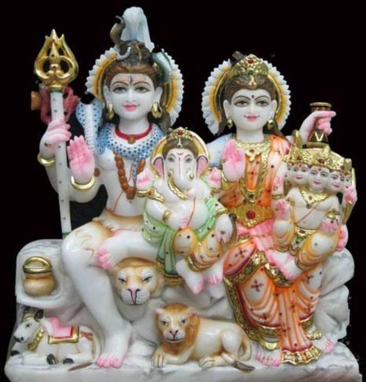 Multi Color Marble Shiv Parivar Statue, for Worship, Temple, Pattern : Painted