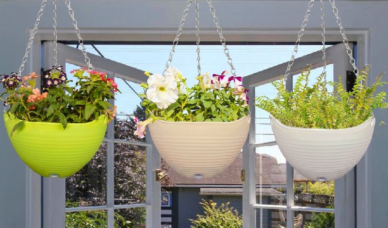 Self Watering Hanging Planter In White and Beige colors;8.2&AMP;quot; With Metal Chain(set Of SIX)