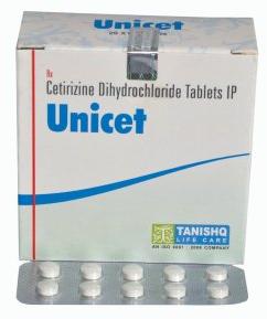 UNICET Cetrizine Tablet, Packaging Type : STRIP / BOX