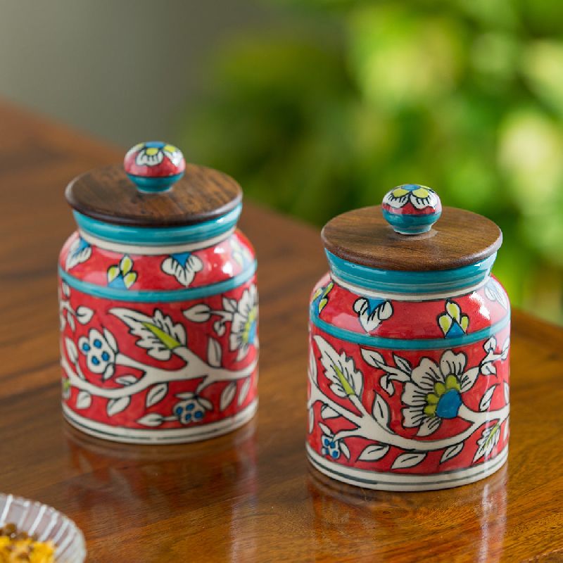 Round Ceramic Printed Jar, for Home