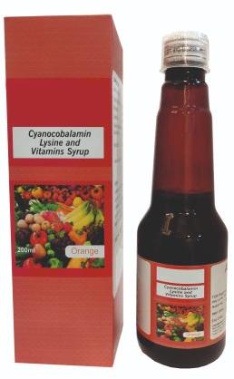 Cyanocobalamin Lysine and Vitamins Syrup, Packaging Size : 200ml