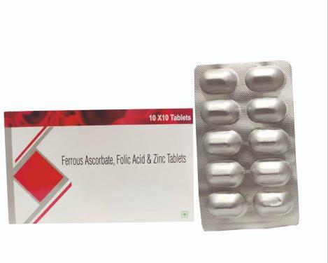 Ferrous Ascorbate Folic Acid Zinc Tablets, Packaging Type : Box