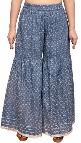 Printed Cotton Ladies Blue Sharara, Size : Large