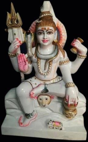 2.3 Feet Marble Lord Shiva Statue, for Temple, Pattern : Printed