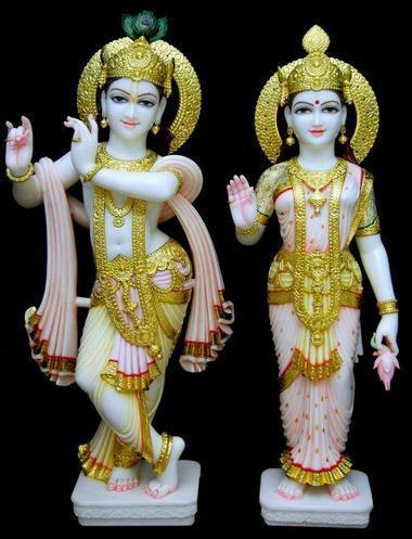 Makrana Marble Radha Krishna Statue, Packaging Type : Carton Box