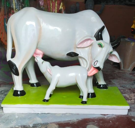 Polished Printed marble cow calf statue, Size : Multisizes