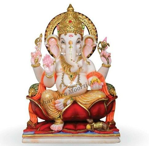 Marble Lord Ganesha Multicolor Statue, for Temple, Workship, Size : 18 Inch