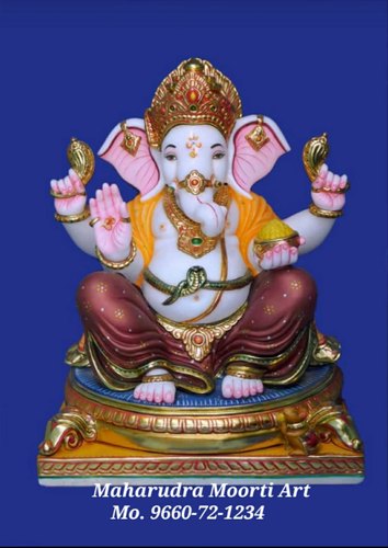 Marble Lord Ganesha Painted Statue, for Worship, Size : 2 Feet