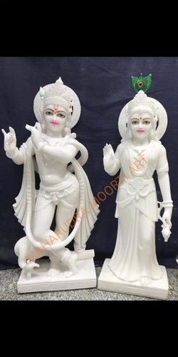 Marble Radha Krishna White Statue, Packaging Type : Thermocol Box