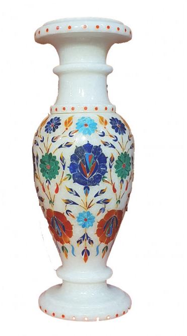 Polished Printed Marble Flower Vase, Shape : Round