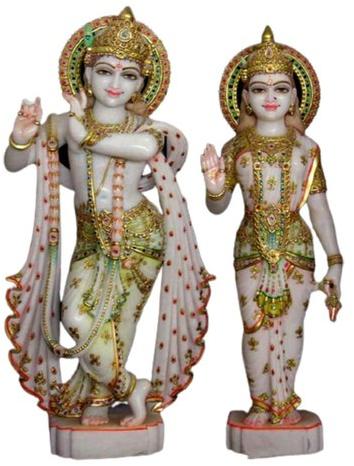 30 Inch Marble Radha Krishna Statue, for Worship, Temple, Pattern : Printed
