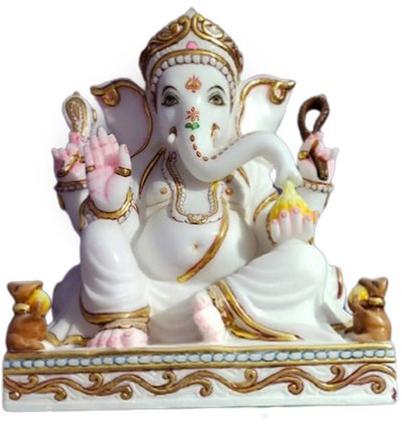 Marble Lord Ganesha Printed Statue, for Worship, Temple, Packaging Type : Thermocol Box, Carton Box