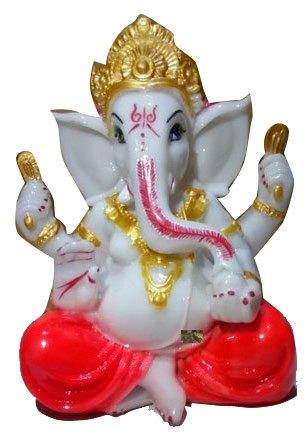 Marble Lord Ganesha Sitting Statue, for Worship, Temple, Pattern : Printed