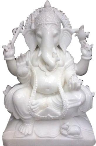 Marble Lord Ganesha White Statue, Packaging Type : Thermocol Box, Carton Box, Cardboard Box