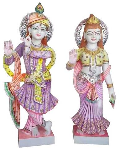 Marble Standing Radha Krishna Statue, for Worship, Temple, Pattern : Printed