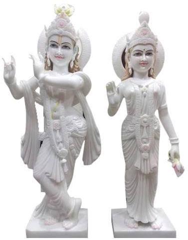 White Marble Radha Krishna Statue, for Worship, Temple, Pattern : Plain