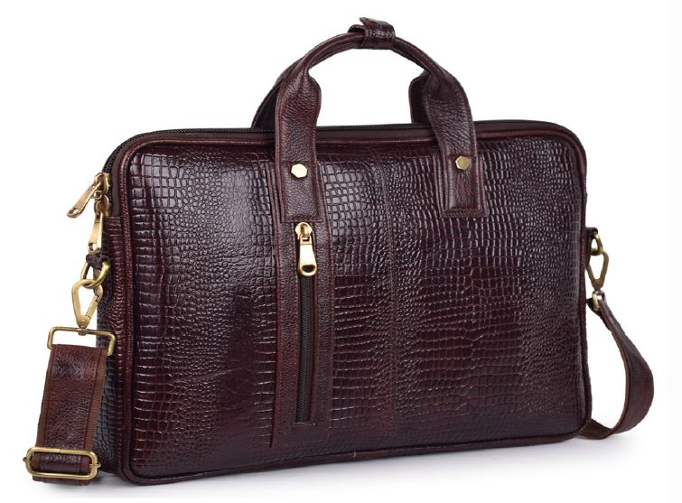 Croco Dark Brown Leather Laptop Bags