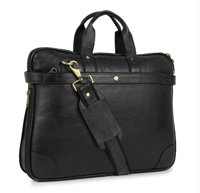 Expandable Black Leather Laptop Bags