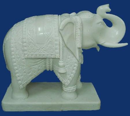 Polished Marble Carved Elephant Statue, for Interior Decor, Packaging Type : Thermocol Box, Carton Box