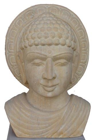 Stoneinlay Polished Carved Sandstone Buddha Statue, Size : 12 Inch