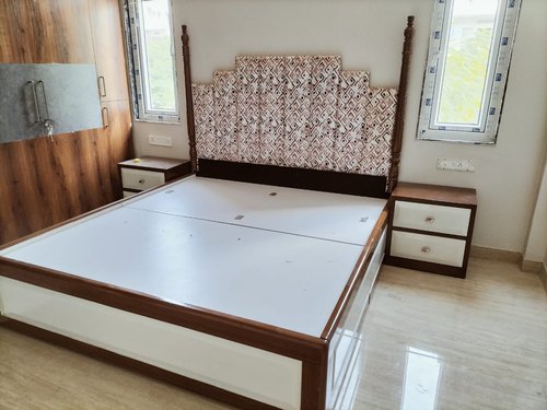 Wooden King Size Double Bed, Color : White Brown
