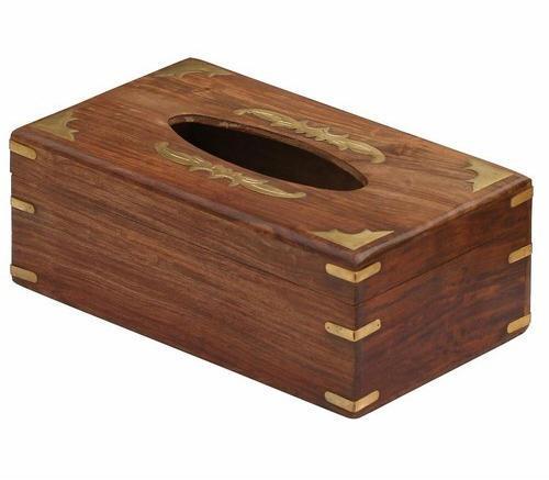 Rectangular Wooden Tissue Box, Color : Brown