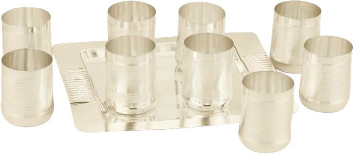 Silver Plated Tray Glass Set 1096, Size : Multisize