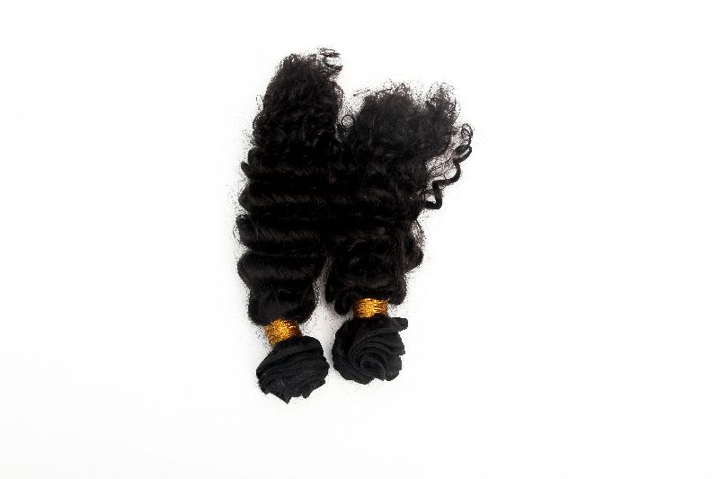 100% curly human care Weft Hair Extension, Color : Natural Brown | Natural Black