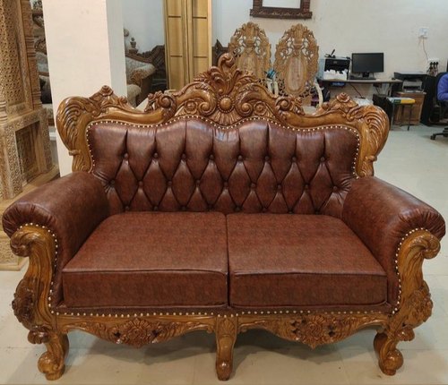 IQ Interiors Carved Wood Sofa, Upholstery Material : Rexine