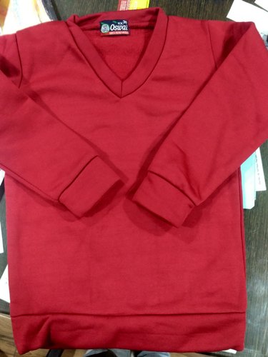 Oswal Plain Red School Uniform Sweater, Neck Style : V Neck
