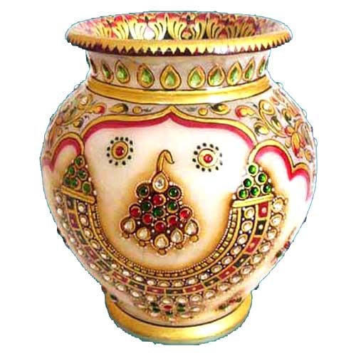 Marble Handicraft Pot, Color : Golden