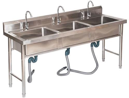 Polished Stainless Steel Three Sink Unit, Certification : ISI Certification