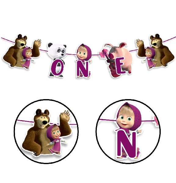 Masha and the Bear One Banner, for Birthday Decorations, Packaging Type ...