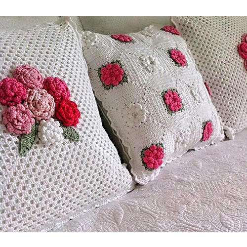 Cotton Crochet Cushion Cover, Size : 40cm X 40cm, 45cm X 45cm, 50cm X 30cm