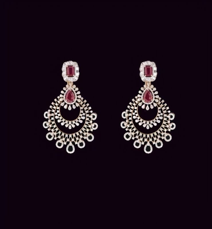 Natural Diamond And Ruby Earrings