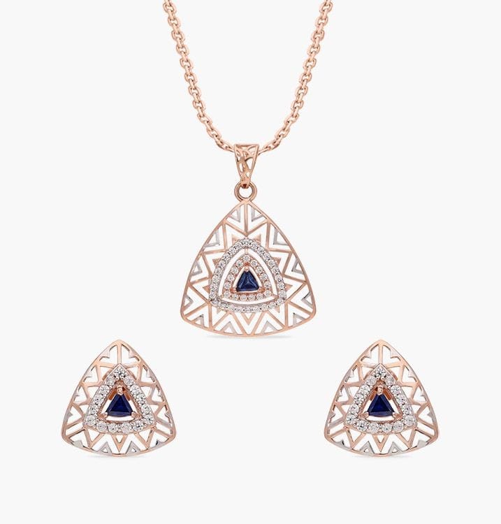 Natural Diamonds And Synthetic Blue Sapphire Pendant Set