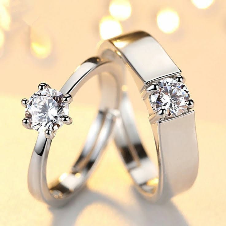 White Real Diamond Couple Ring, Size : Free Size