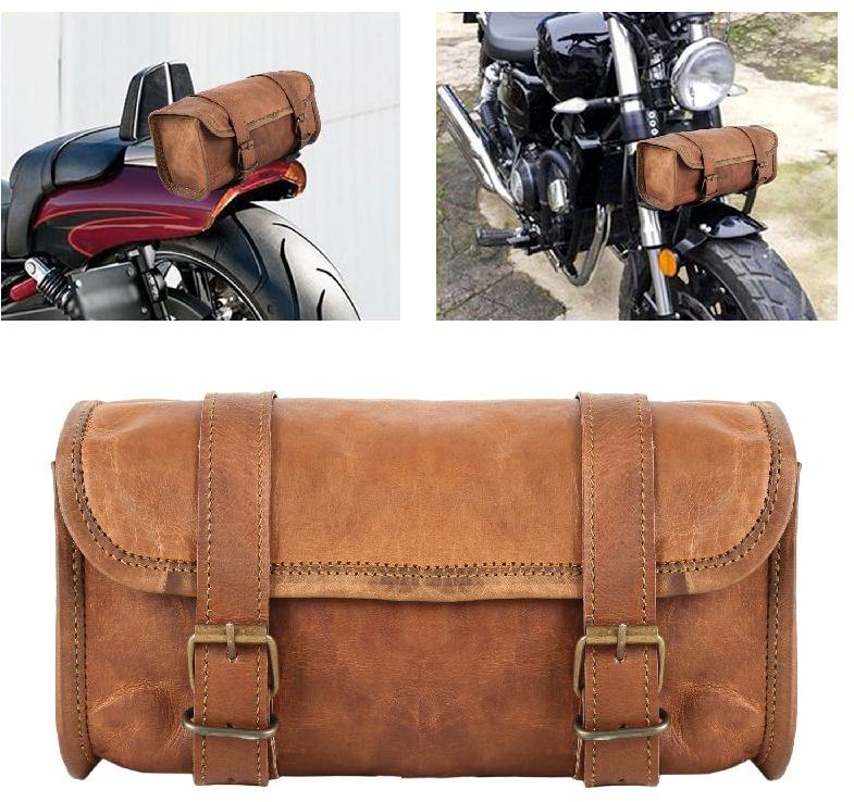 Leather Motorcycle Handlebar Bag, Pattern Plain at best price