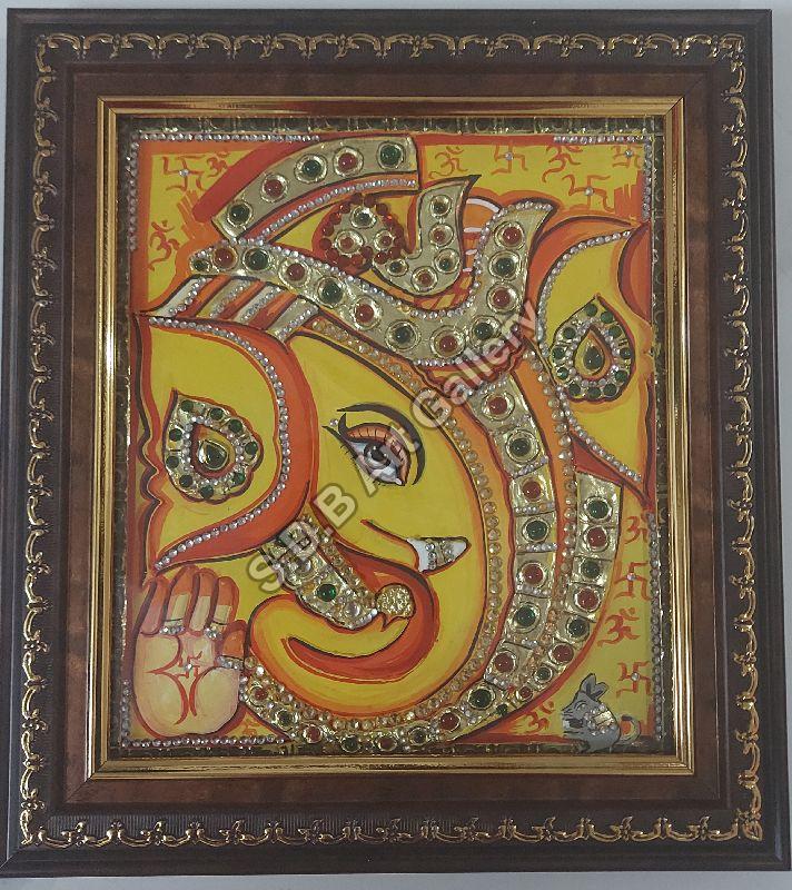  Fine HAND MADE Lord Ganesha Tanjore Paintings, Frame Type : Framed