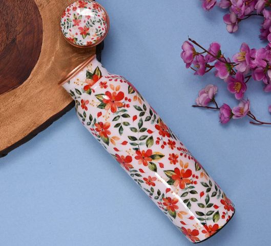 Floral Printed Copper Water Bottle