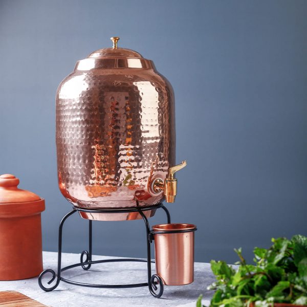 Manual Hammered Copper Water Dispenser, Color : Brown