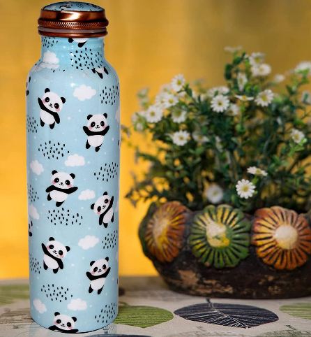 Panda Printed Copper Water Bottle