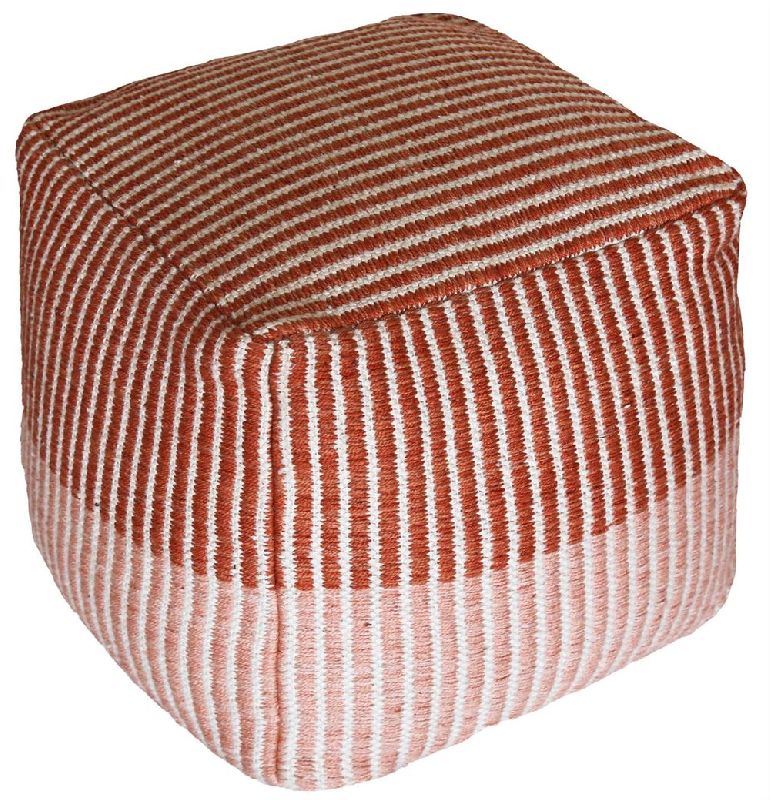 Striped Cotton Handwoven Pouf, Technics : Handmade
