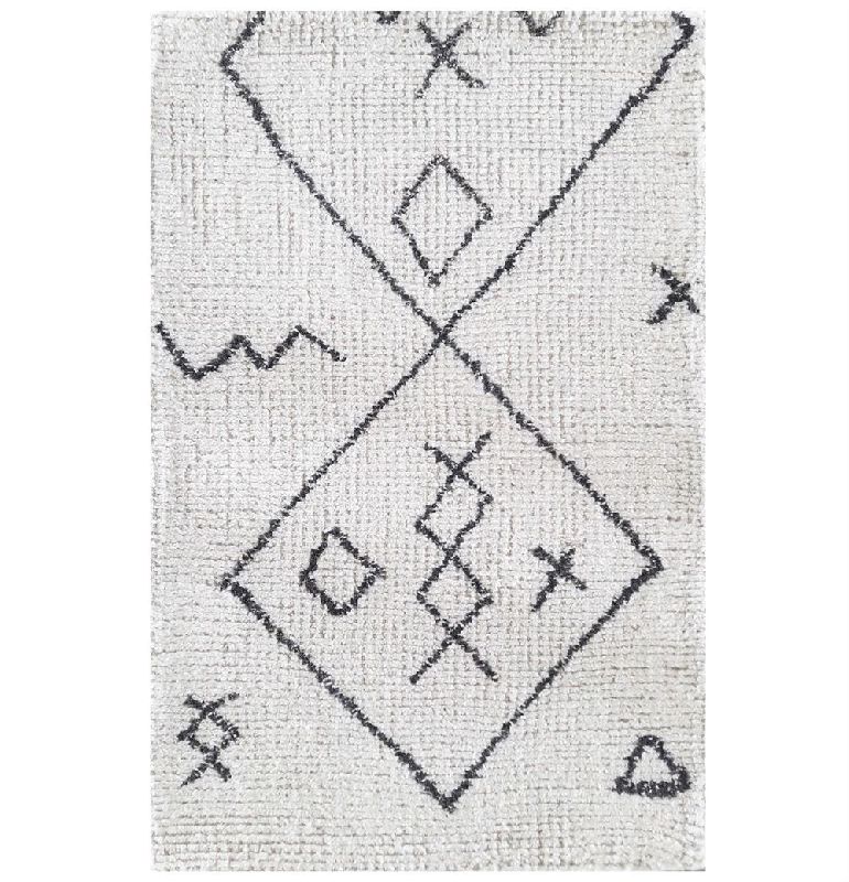 Rectangular Wool White Hand Tufted Rugs, Pattern : Printed