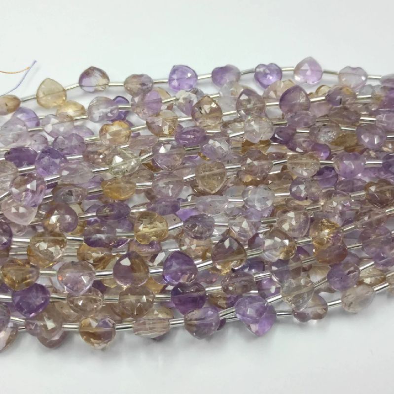 Attractive Ametrine Heart Shape 10mm Faceted Beads