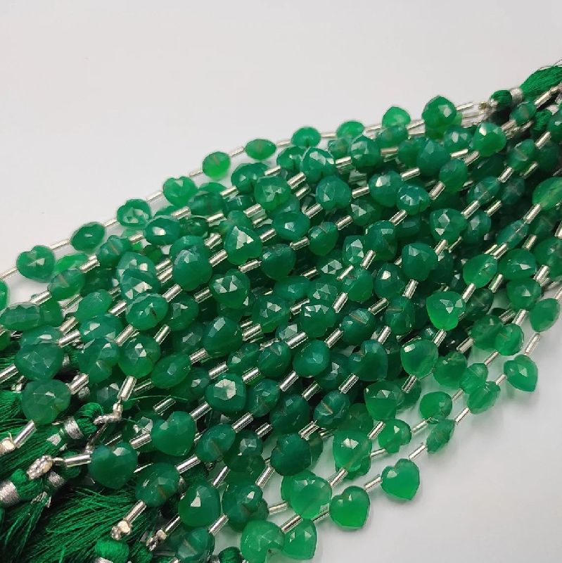 Green Onyx Heart Shape Faceted Stone Beads