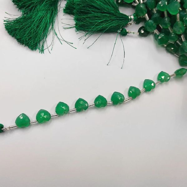 Green Onyx Heart Shape Faceted Stone Beads