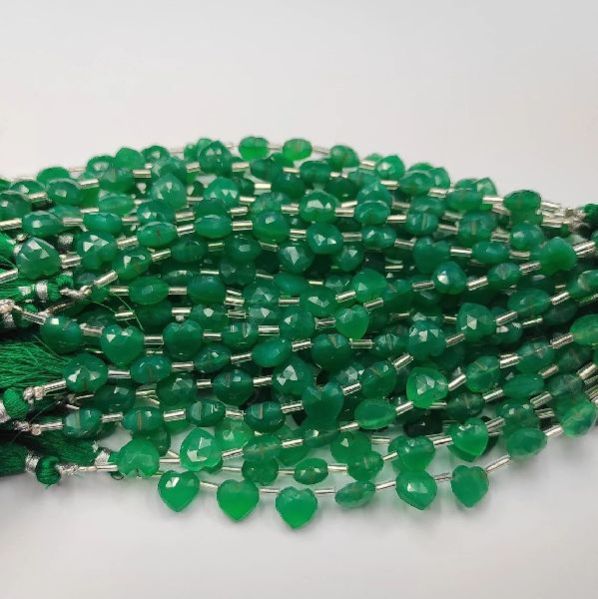 Green Onyx Heart Shape Faceted Stone Beads