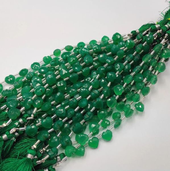 Green Onyx Heart Shape Faceted Stone Beads