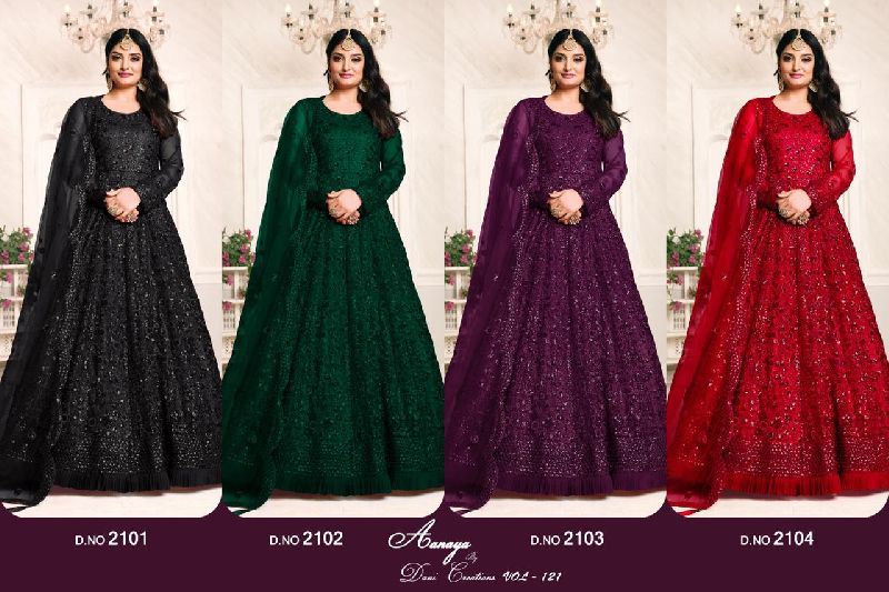 Velvet Fabric Embroidered Anarkali Suits